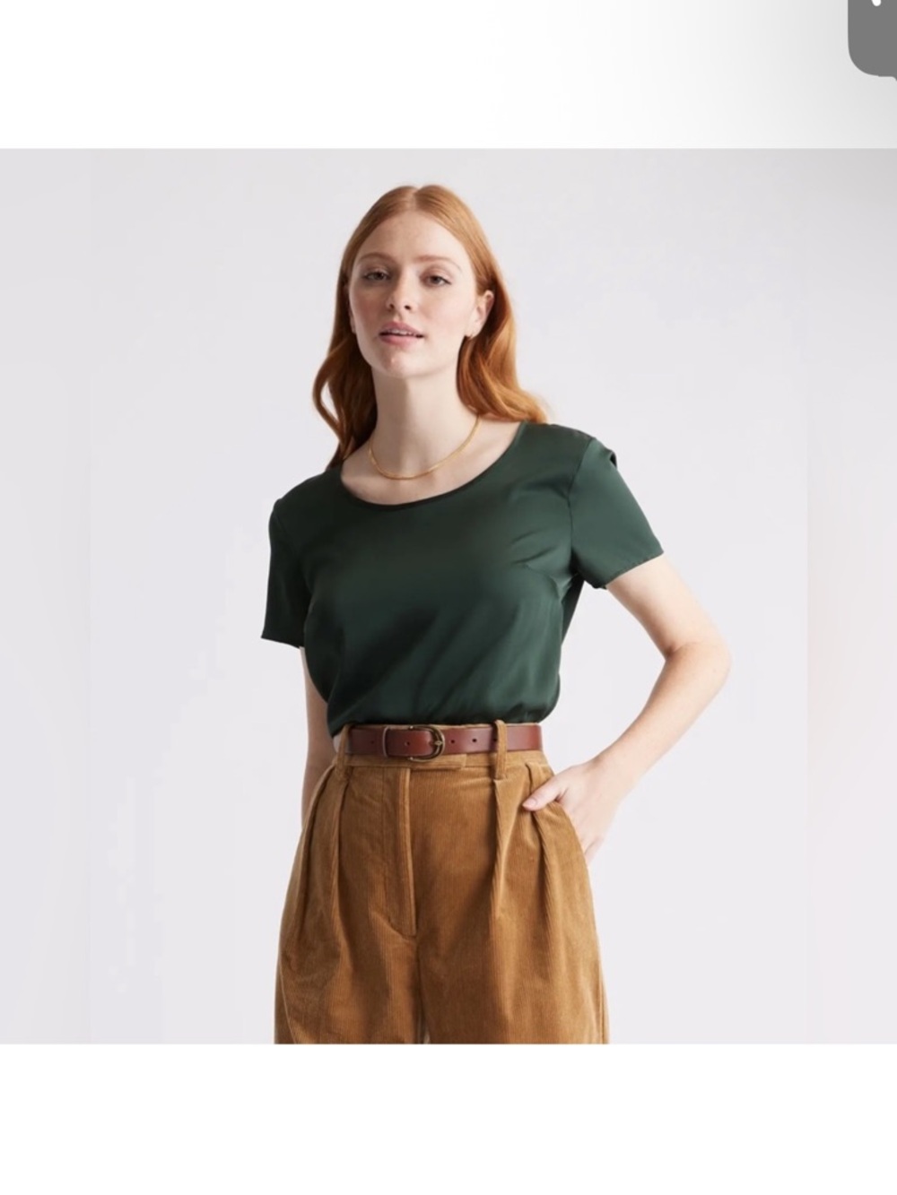 Quince Green Silk Business Casual Short Sleeve Blouse